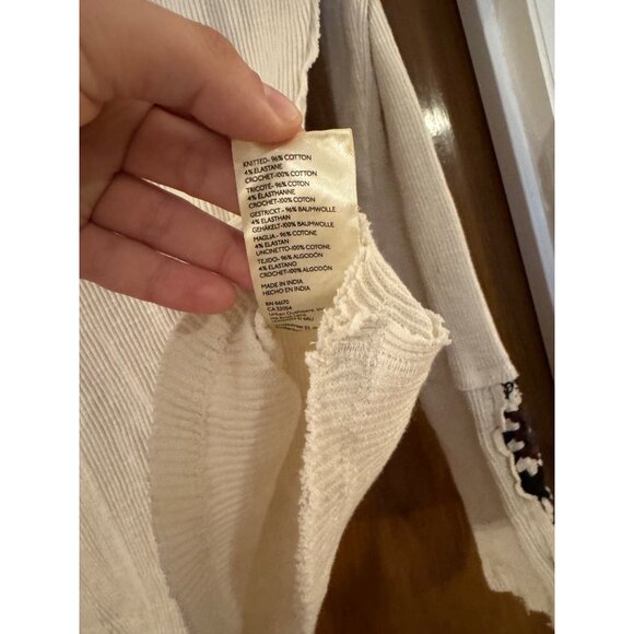 Free People Bohemian Cream Long-Sleeve Top Thermal Crochet Hood & Cuffs Size M G - Picture 4 of 8